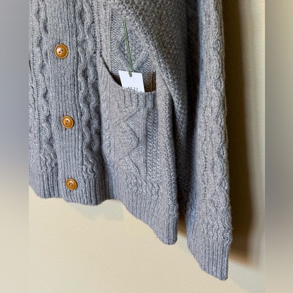 Grey Wool Cashmere Fishermans Knit Cardigan New Size Large AE77 Premium - Picture 4 of 9